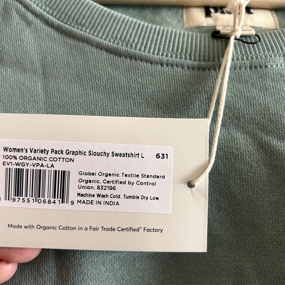 Pact Organic Cotton Green Herb Garden Slouchy Sweatshirt Crewneck Pullover NWT L - Picture 3 of 5